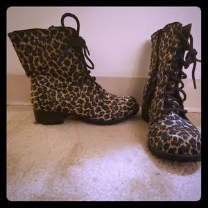Leopard print combat boots